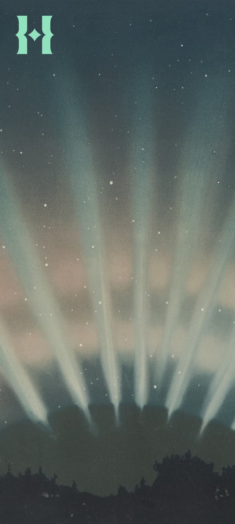 An illustration of northern lights in a muted colorscheme.