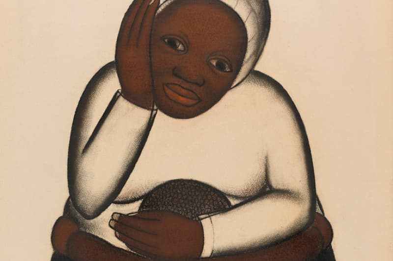 Drawing of a woman and a child embracing.