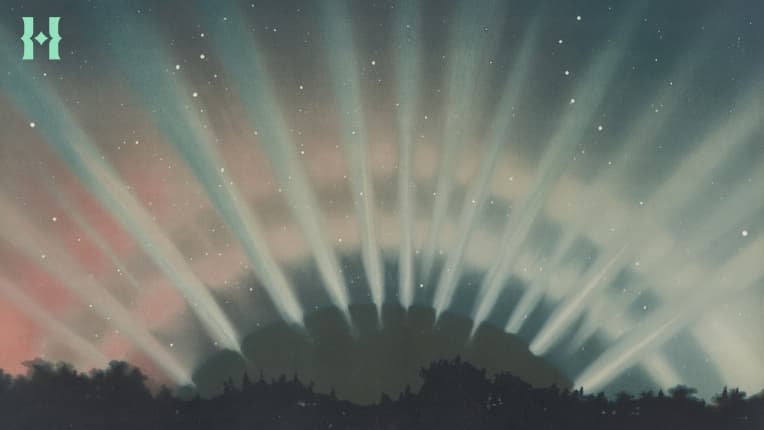An illustration of northern lights in a muted colorscheme.